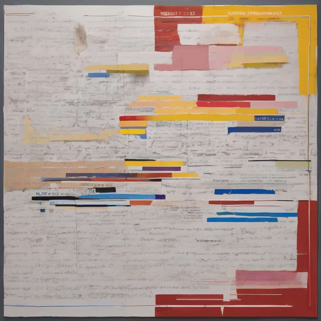 Ζωγραφικό έργο με αφηρημένα στοιχεία, χρώματα και γραμμές, εμπνευσμένο από διάσημους καλλιτέχνες και την ιστορία της τέχνης, αναδεικνύοντας την δημιουργική εξέλιξη στον χώρο της τέχνης.